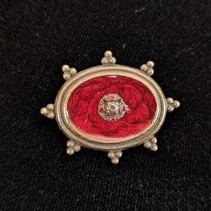 Vintage Enameled Brooch, Red with Brass/Gold Tone